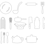 vector descargable para reproducir el diseño de un paquete vectores de cocina.    Utiliza tu máquina de corte CNC