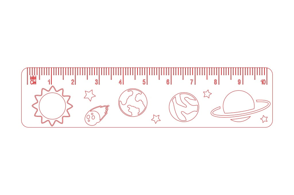 Regla de 10 cm- Planetas — vector para corte CNC