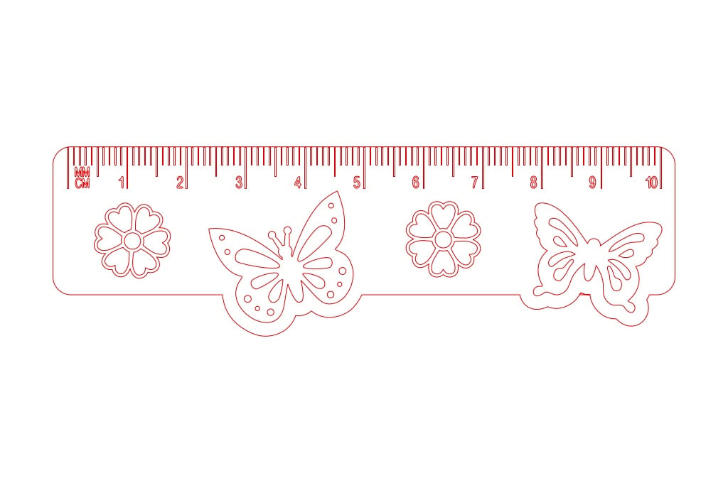 Regla 10 cm- mariposas — vector para corte CNC