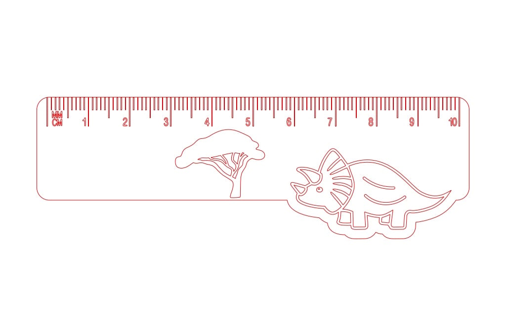Regla de 10 cm de Triceratops — vector para corte CNC