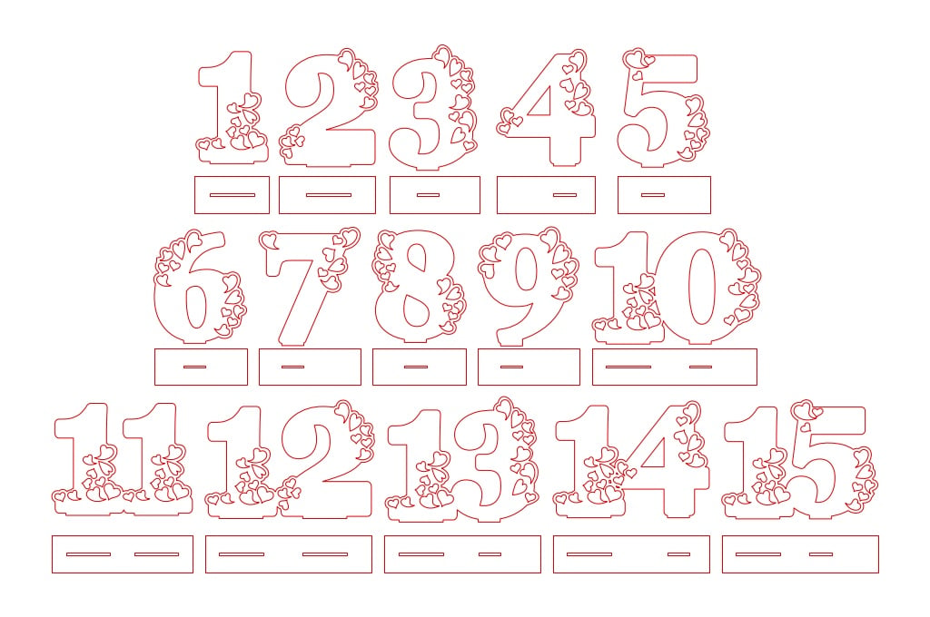 Números florales del 1 al 15 — vector para corte CNC