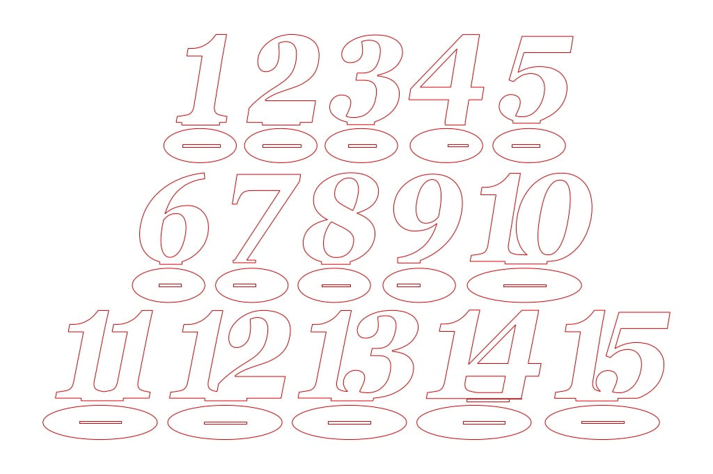 Números serif del 1 al 15 — vector para corte CNC