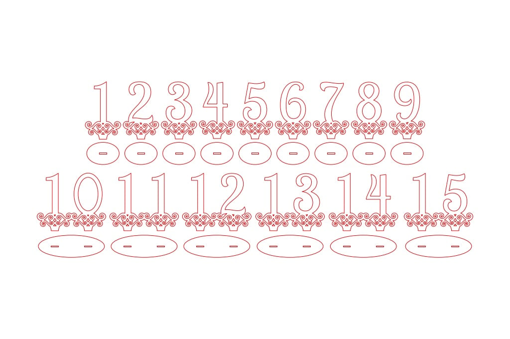 Números con ornamento — vector para corte CNC